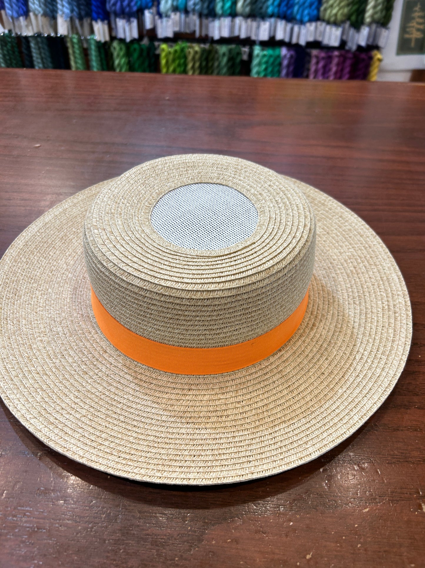 Straw Hat w/ Needlepoint Top 3.25 in opening