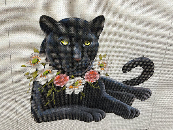 Black Panther with Floral Wreath