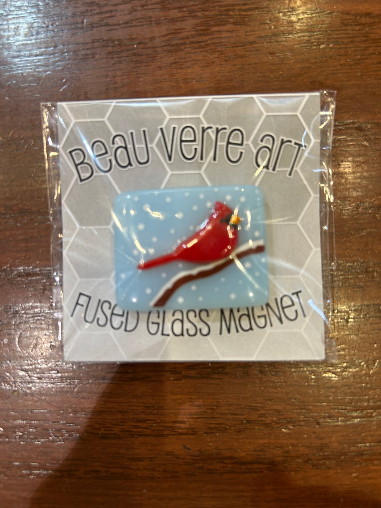 Cardinal in SNow Fused Glass Needleminder
