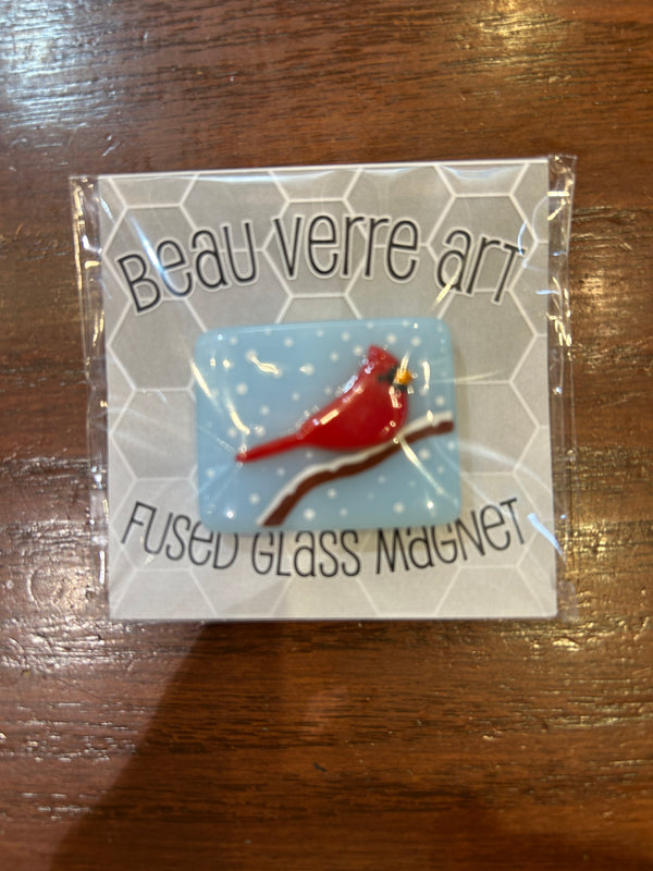Cardinal in SNow Fused Glass Needleminder